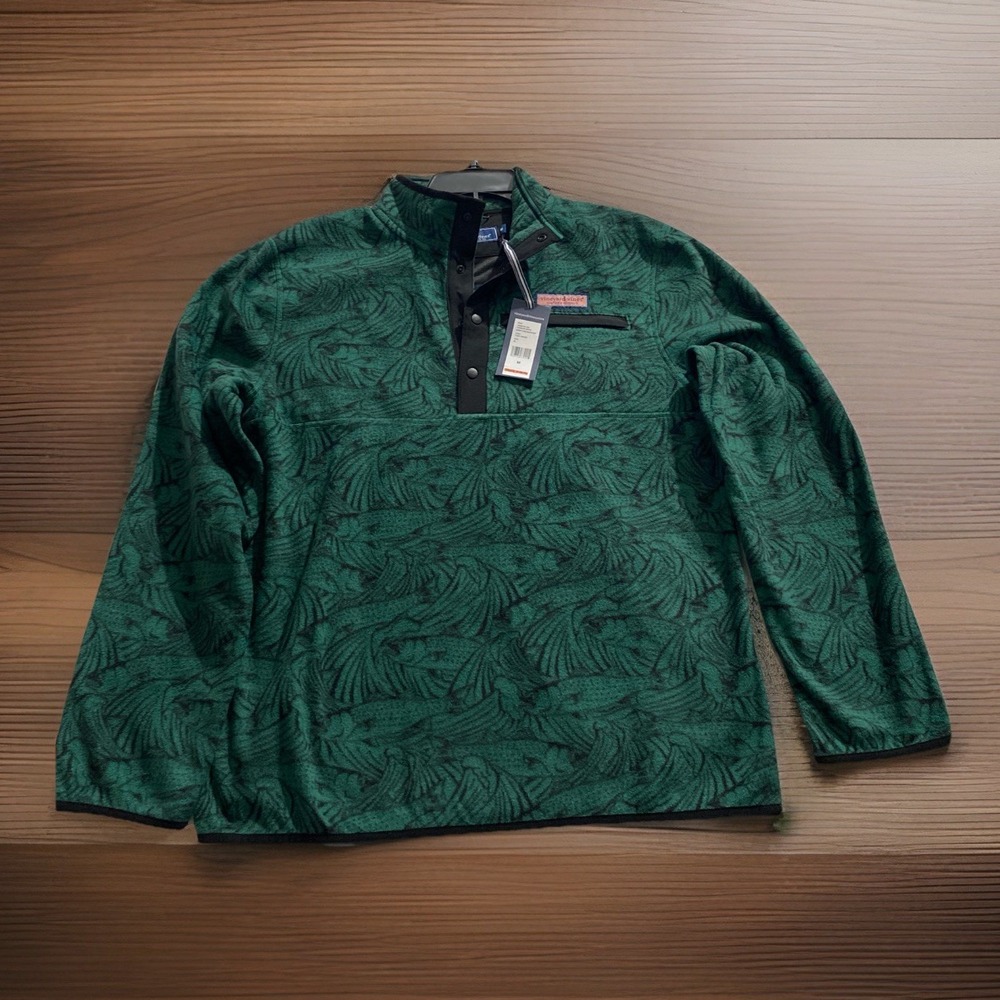 VINEYARD VINES Fleece Snap Button Harbor Pullover Men's Small Turf Green NWT